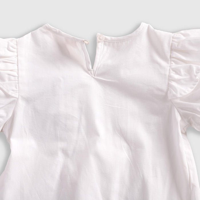 Kids Girls Green White Check Dungaree Dress with Puff Sleeve Poplin Top & Adjustable Strap