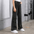 Kids Girls Jeans in Black Denim with Regular Fit & Applique Bow Detail, Comfort Stylish Wear