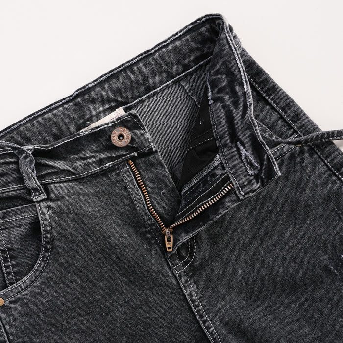 Kids Girls Jeans in Black with Functional Drawstring Waist and Relaxed Wide Leg Fit