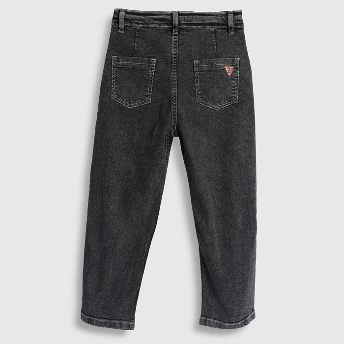 Kids Girls Jeans in Black with Functional Drawstring Waist and Relaxed Wide Leg Fit