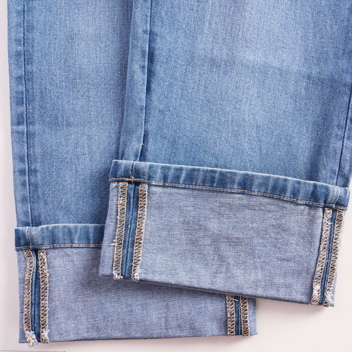 Kids Girls Jeans in Blue with Turn-Up Cuffs, High-Waist, Relaxed Fit & 5-Pocket Detail