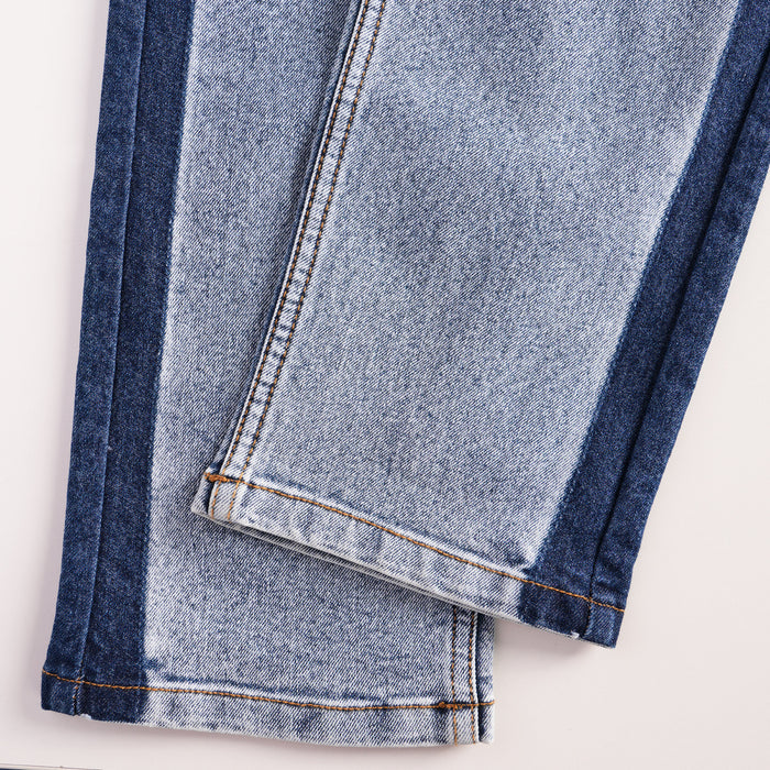 Kids Girls Jeans in Light Blue with Relaxed Straight Fit, Dual Tone Denim & High Rise Waist