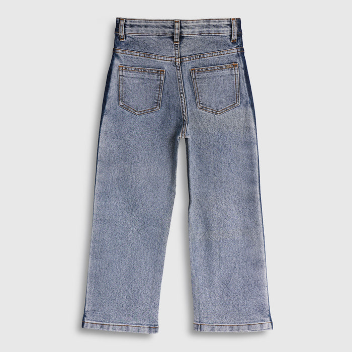 Kids Girls Jeans in Light Blue with Relaxed Straight Fit, Dual Tone Denim & High Rise Waist
