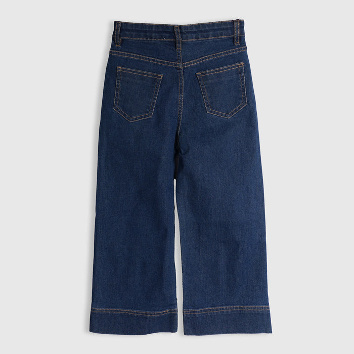 Kids Girls Jeans in Mid Blue with High-Waist Comfort Relaxed Fit & Rhinestone Detail