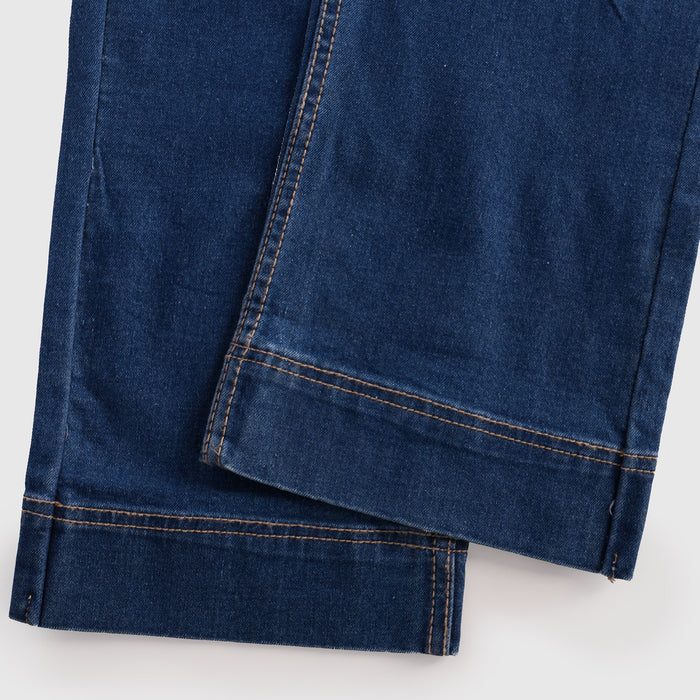 Kids Girls Jeans in Mid Blue with High-Waist Comfort Relaxed Fit & Rhinestone Detail