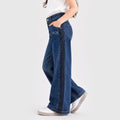 Kids Girls Jeans in Mid Blue with Wide Leg High Rise Fit & Airy Fabric for Daily Comfort