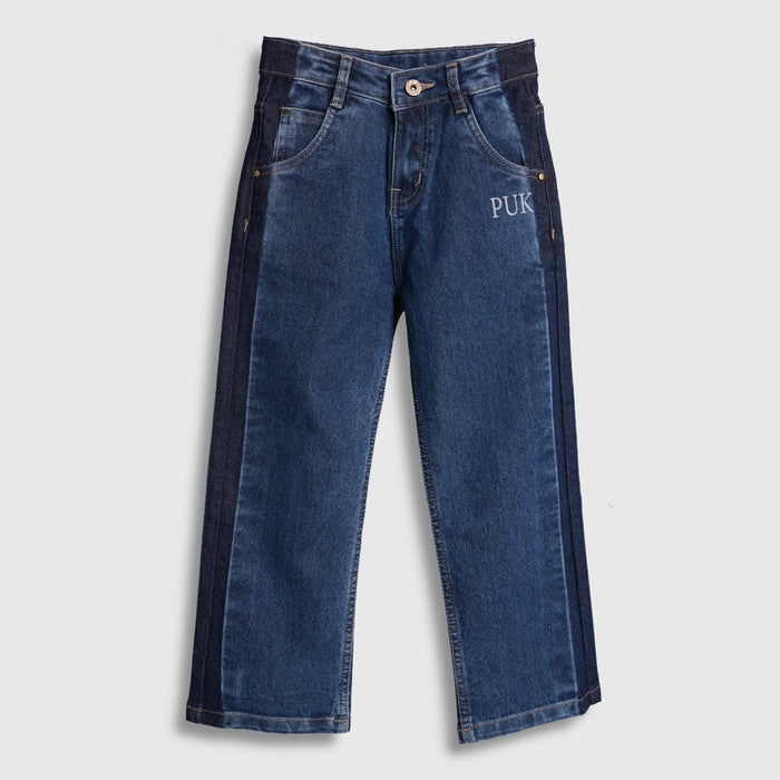Kids Girls Jeans in Mid Blue with Wide Leg High Rise Fit & Airy Fabric for Daily Comfort