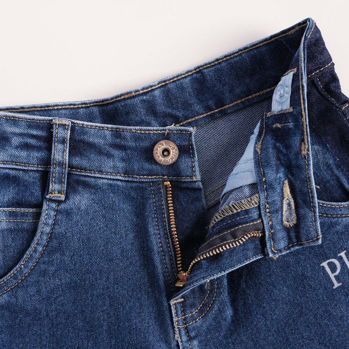 Kids Girls Jeans in Mid Blue with Wide Leg High Rise Fit & Airy Fabric for Daily Comfort