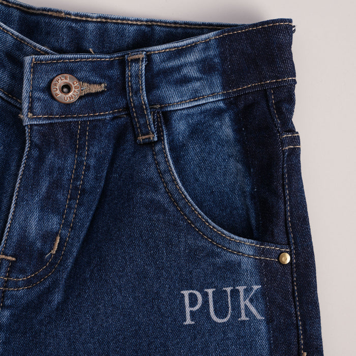 Kids Girls Jeans in Mid Blue with Wide Leg High Rise Fit & Airy Fabric for Daily Comfort