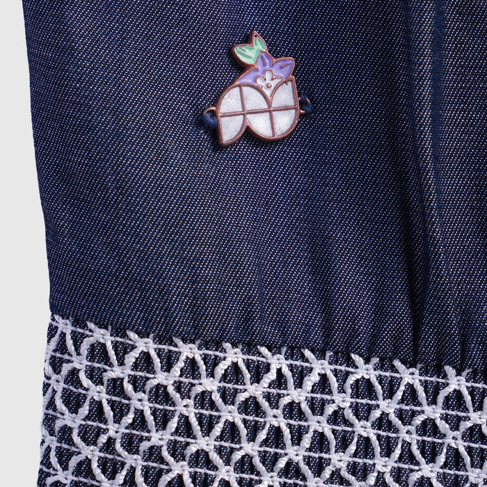 Kids Girls Jumpsuit in Light Blue with Smocked Waist & Floral Embroidery for Casual Looks
