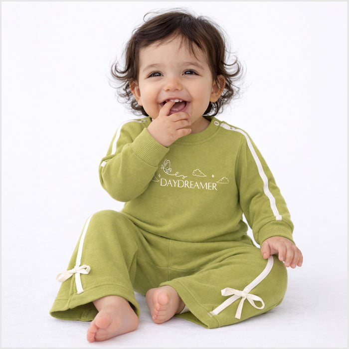 Kids Girls Light Green Cotton Co-Ord Clothing Set with Soft Tshirt & Elastic Waist Bottoms