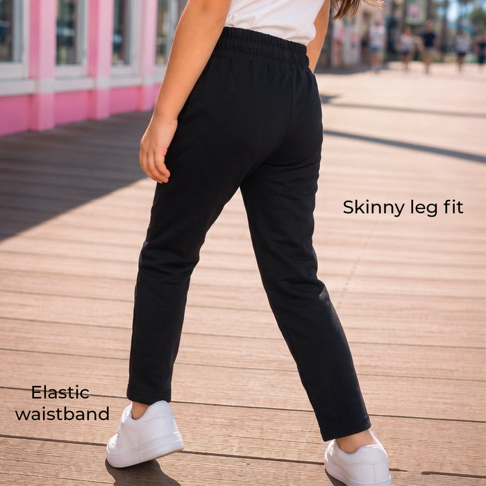 Kids Girls Lower in Black with Relaxed Straight Fit, Soft Stretch Fabric & Rhinestone Detail