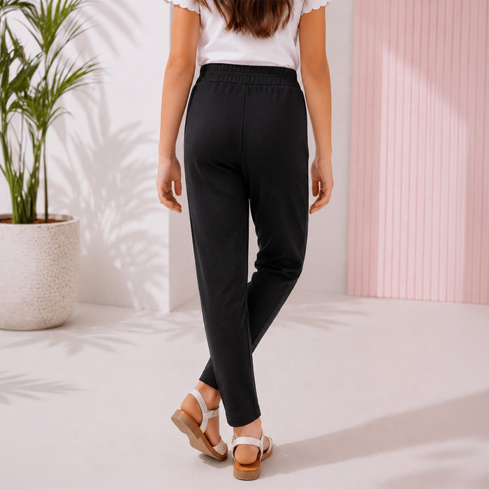 Kids Girls Lower in Black with Sleek Straight Fit, Soft Stretch Fabric & Rhinestone Detail