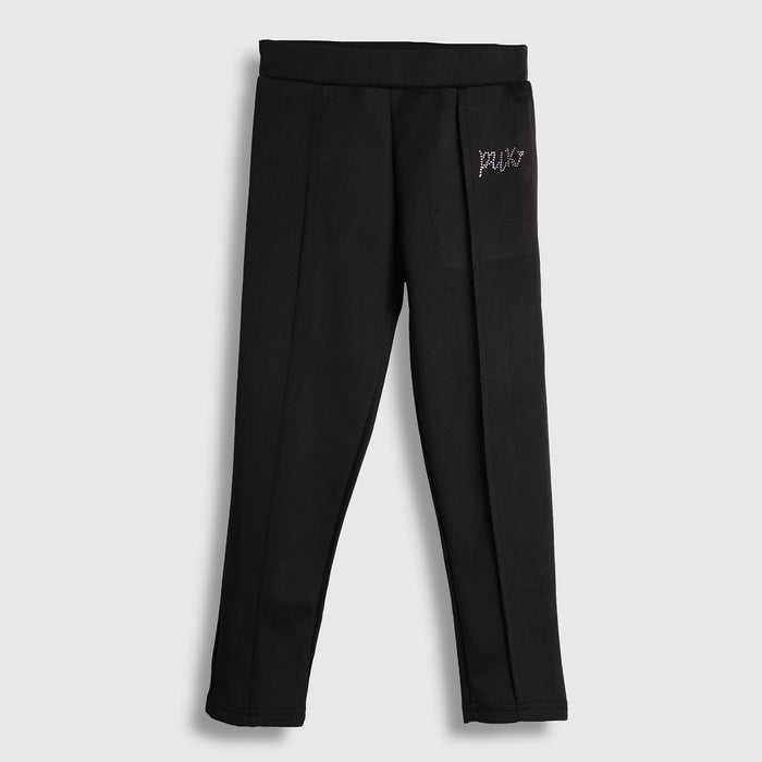 Kids Girls Lower in Black with Sleek Straight Fit, Soft Stretch Fabric & Rhinestone Detail