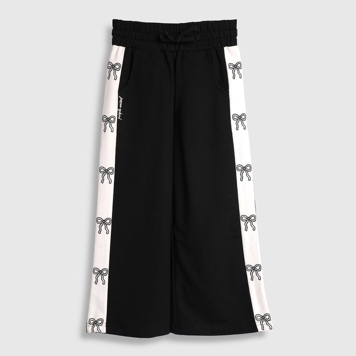 Kids Girls Lower in Black with Wide Leg Fit, Soft Breathable Fabric & Drawstring Waist