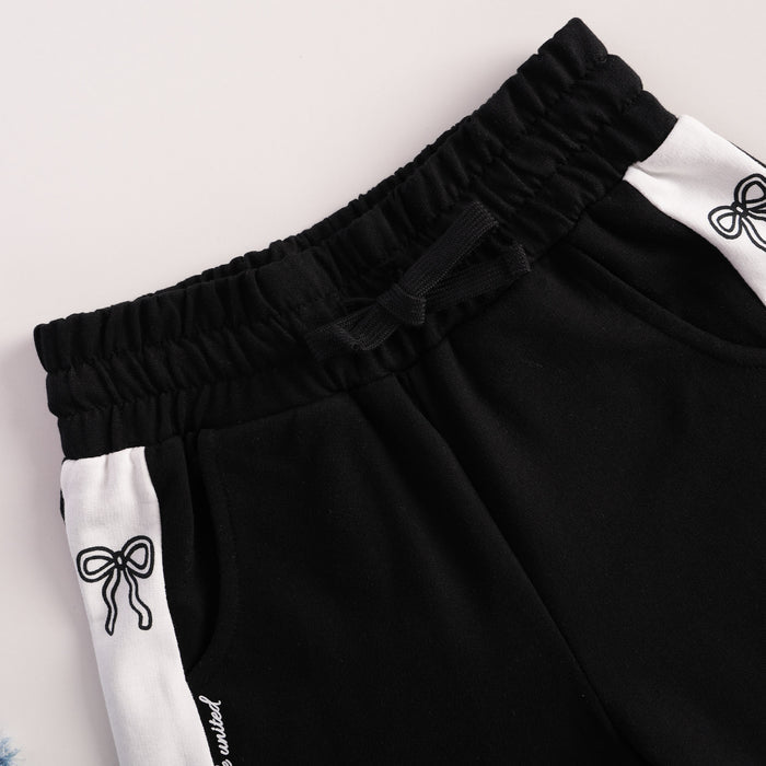 Kids Girls Lower in Black with Wide Leg Fit, Soft Breathable Fabric & Drawstring Waist