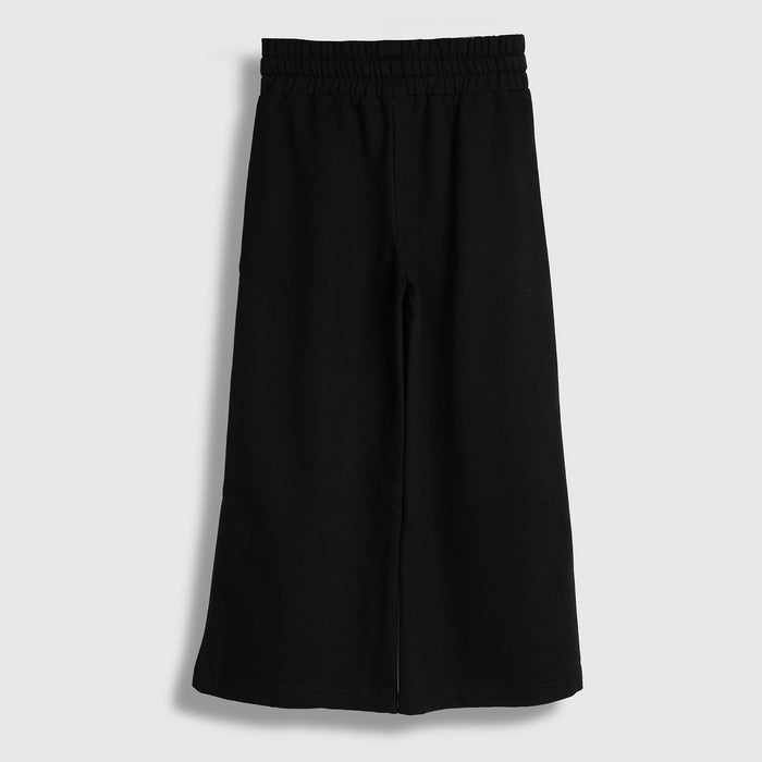 Kids Girls Lower in Black with Wide Leg Fit, Soft Breathable Fabric & Drawstring Waist