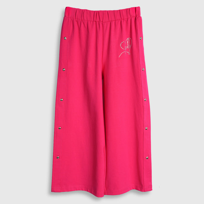 Kids Girls Lower in Fuchsia with Wide Leg Design, Stud Detail & Elasticated Waist Comfort