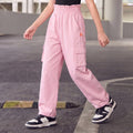 Kids Girls Lower in Light Pink with Cargo Pockets and Relaxed Utility Fit for Active Wear