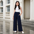 Kids Girls Lower in Navy Blue with Wide Leg Design, Stud Detail & Elasticated Waist Comfort