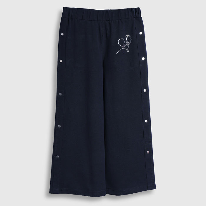Kids Girls Lower in Navy Blue with Wide Leg Design, Stud Detail & Elasticated Waist Comfort