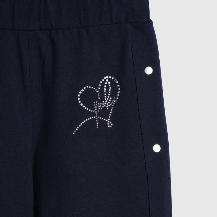 Kids Girls Lower in Navy Blue with Wide Leg Design, Stud Detail & Elasticated Waist Comfort