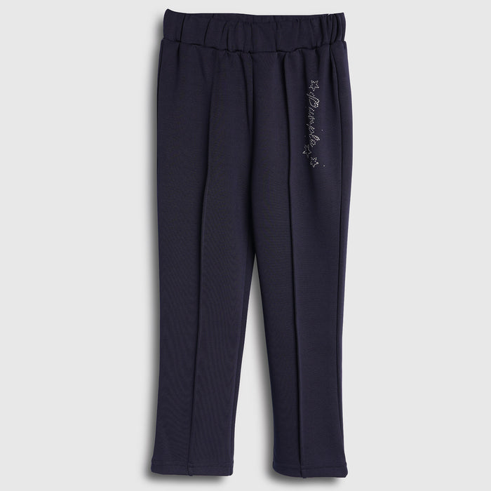 Kids Girls Lower in Navy with Relaxed Straight Fit, Soft Stretch Fabric & Rhinestone Detail