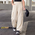 Kids Girls Lower in Off White with Cargo Pockets and Relaxed Utility Fit for Active Wear