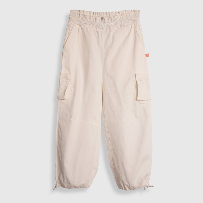 Kids Girls Lower in Off White with Cargo Pockets and Relaxed Utility Fit for Active Wear