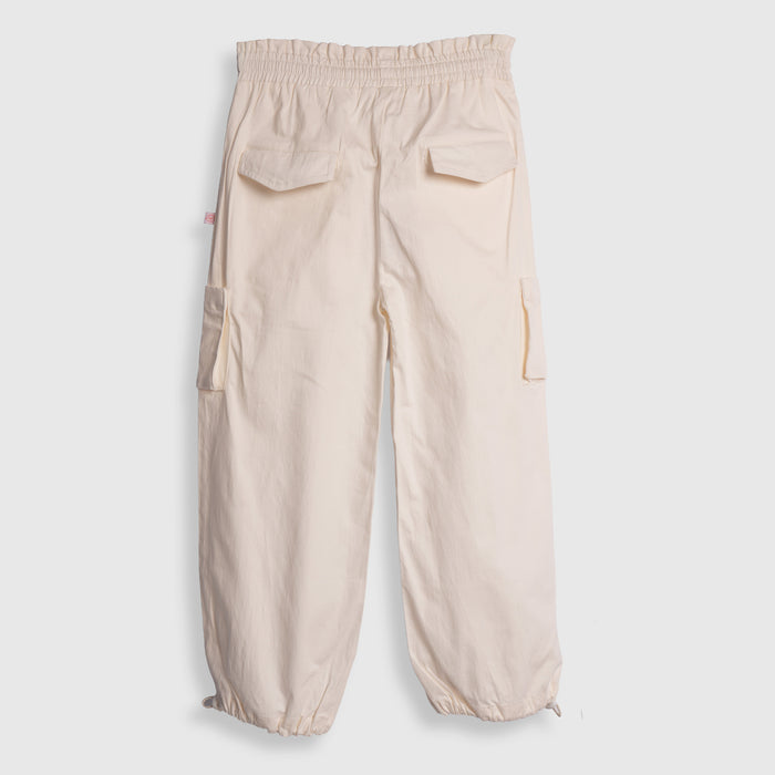 Kids Girls Lower in Off White with Cargo Pockets and Relaxed Utility Fit for Active Wear