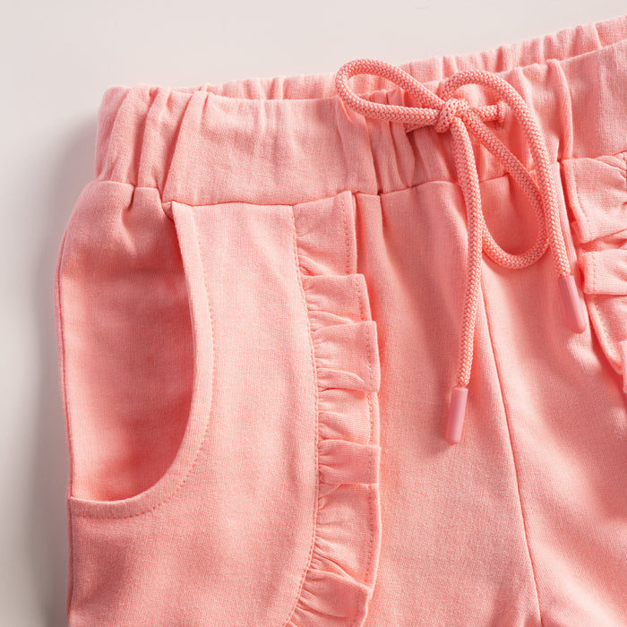 Kids Girls Lower in Peach with Ruffle Pockets, Drawcord Waist & Regular Fit Comfort