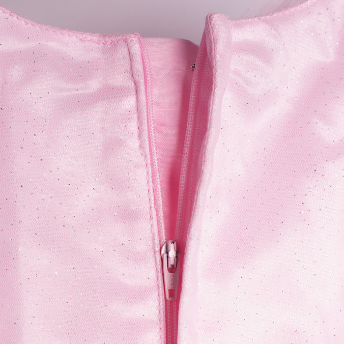 Kids Girls Party Dress in Light Pink with Sequin Bodice, Floral Waist Belt & Layered Tulle Skirt