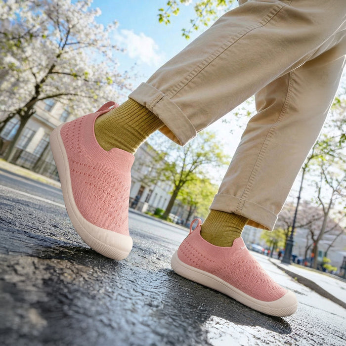 Kids Girls Peach Breathable Knit Slip-On Shoes