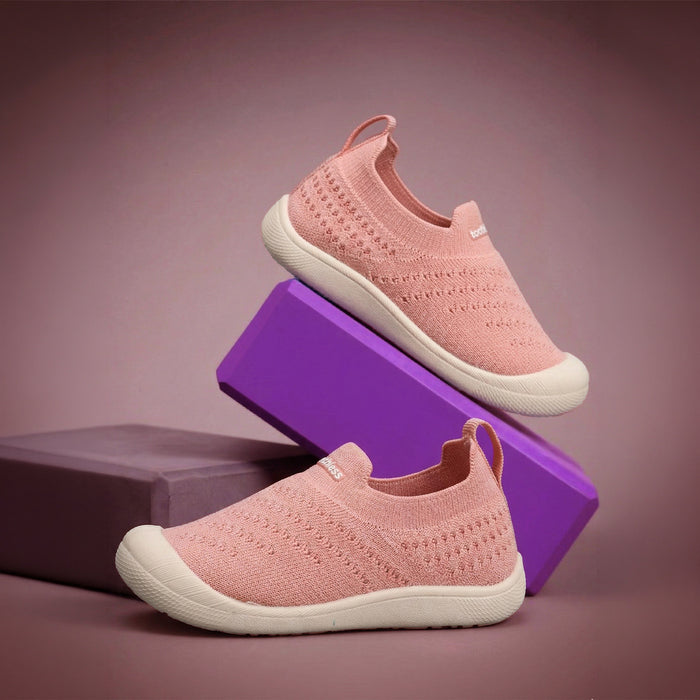 Kids Girls Peach Breathable Knit Slip-On Shoes