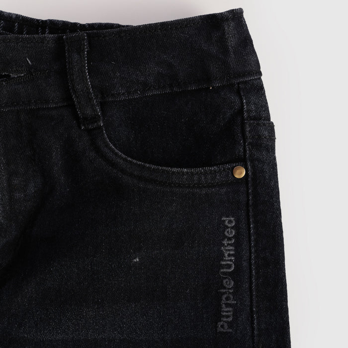 Kids Girls Shorts in Black Denim with Frayed Hem & Elasticated Back Waist for Active Play