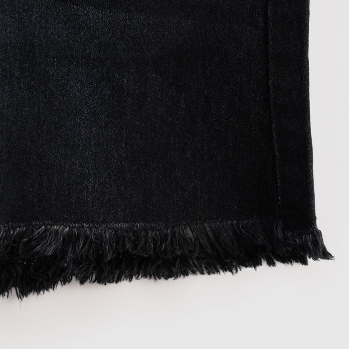 Kids Girls Shorts in Black Denim with Frayed Hem & Elasticated Back Waist for Active Play