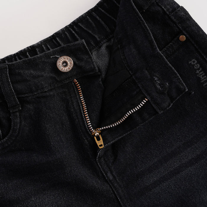 Kids Girls Shorts in Black Denim with Frayed Hem & Elasticated Back Waist for Active Play