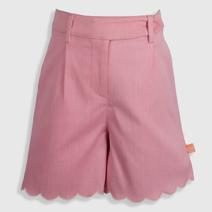 Kids Girls Shorts in Peach with Scallop Hem, Belt Loop Waistband & Soft Comfort Fit