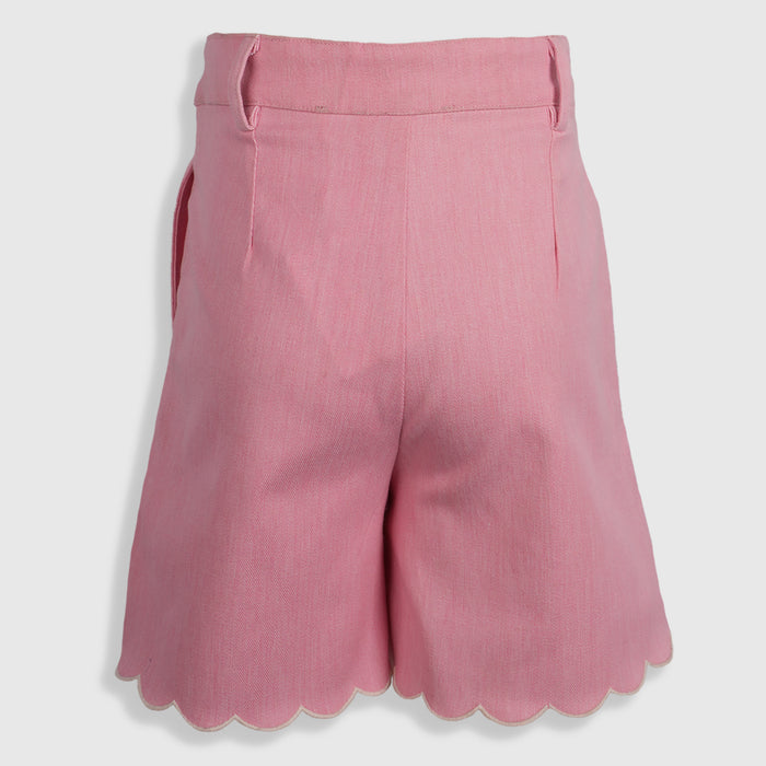 Kids Girls Shorts in Peach with Scallop Hem, Belt Loop Waistband & Soft Comfort Fit