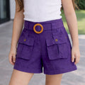 Kids Girls Shorts with Utility Pockets, Belted Waist & Relaxed Fit for All Day Comfort Wear