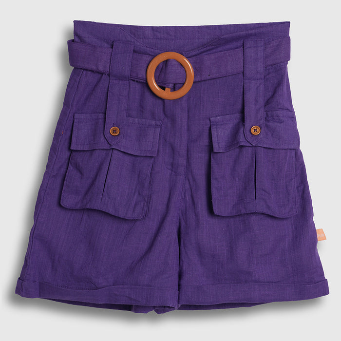 Kids Girls Shorts with Utility Pockets, Belted Waist & Relaxed Fit for All Day Comfort Wear