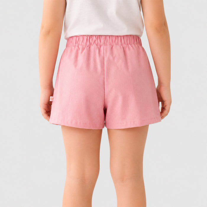 Kids Girls Skort in Peach with Layered Waistband, Soft Fabric & Relaxed Fit for Casual Wear