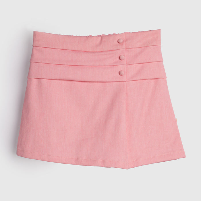 Kids Girls Skort in Peach with Layered Waistband, Soft Fabric & Relaxed Fit for Casual Wear