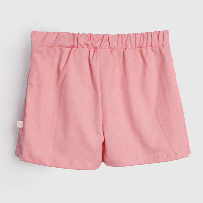 Kids Girls Skort in Peach with Layered Waistband, Soft Fabric & Relaxed Fit for Casual Wear