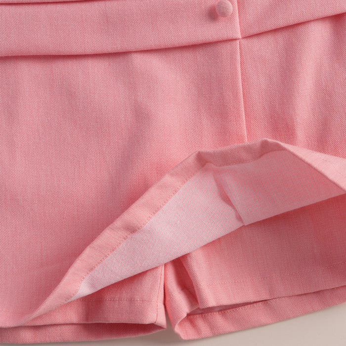 Kids Girls Skort in Peach with Layered Waistband, Soft Fabric & Relaxed Fit for Casual Wear