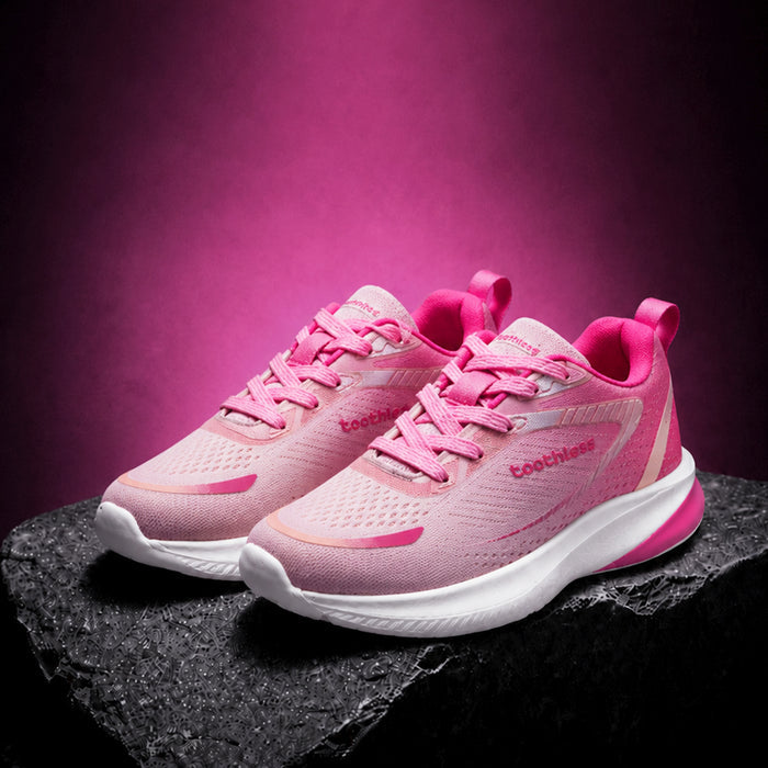 Kids Girls Sports Shoes in Pink Fuchsia with Activewear Styling & Breathable Mesh Upper
