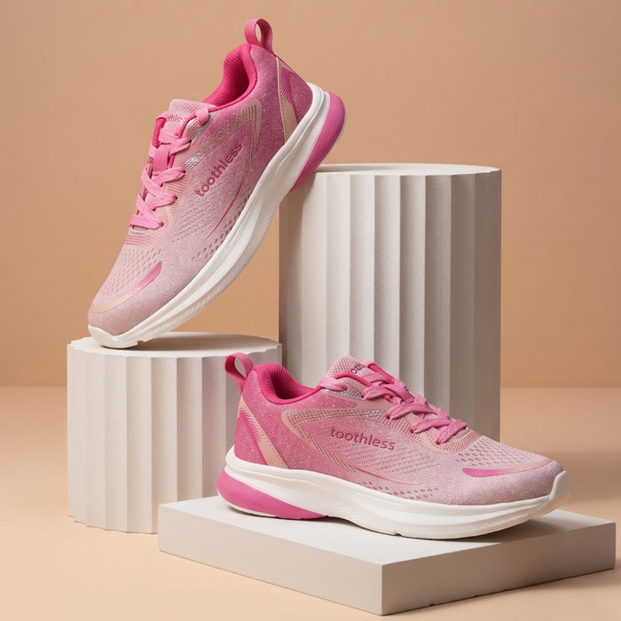 Kids Girls Sports Shoes in Pink Fuchsia with Activewear Styling & Breathable Mesh Upper