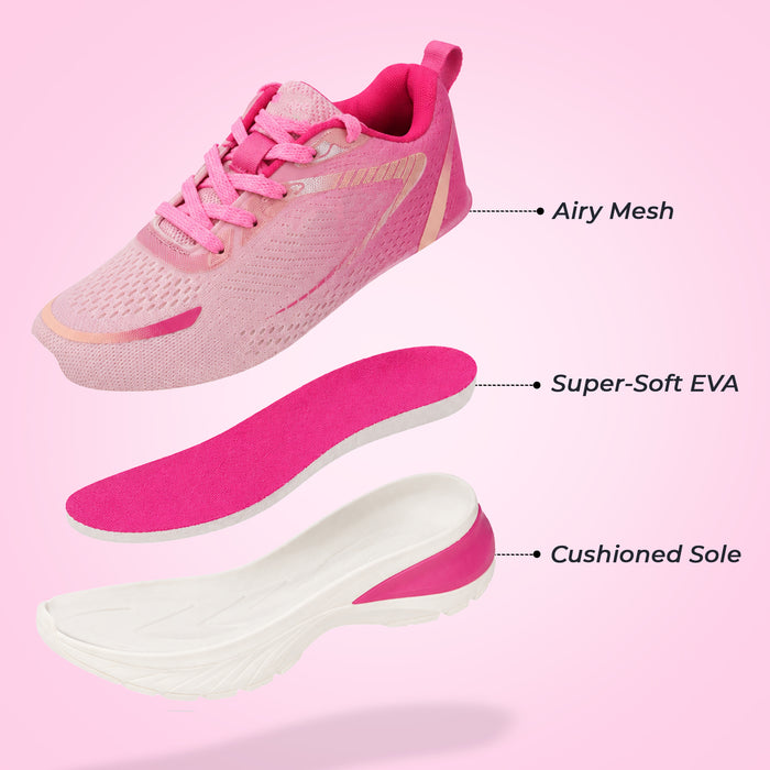 Kids Girls Sports Shoes in Pink Fuchsia with Activewear Styling & Breathable Mesh Upper