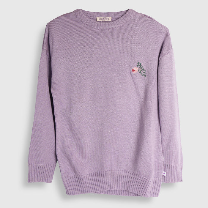 Kids Girls Sweater in Lavender with Soft Knit Texture, Crew Neck & Ribbed Details