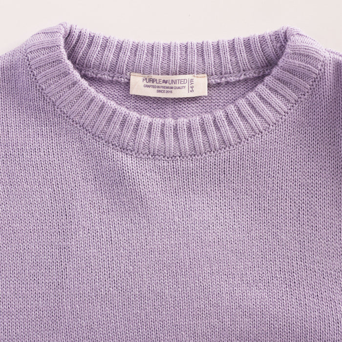 Kids Girls Sweater in Lavender with Soft Knit Texture, Crew Neck & Ribbed Details